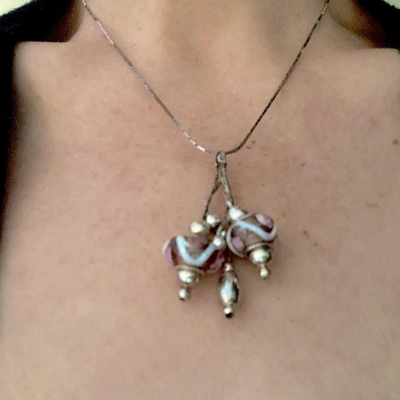 Vintage Italian lamp work beads & sterling silver bobbles necklace (925)  💜🩶 - Picture 2 of 5